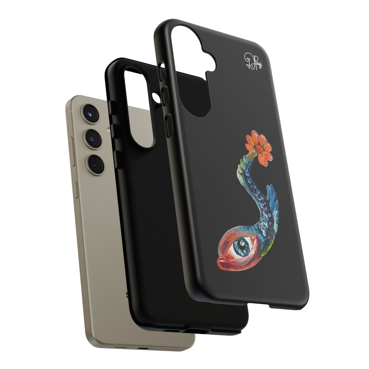 Koi Eye Tough Phone Case — Colorful Surreal Fish Design on Black