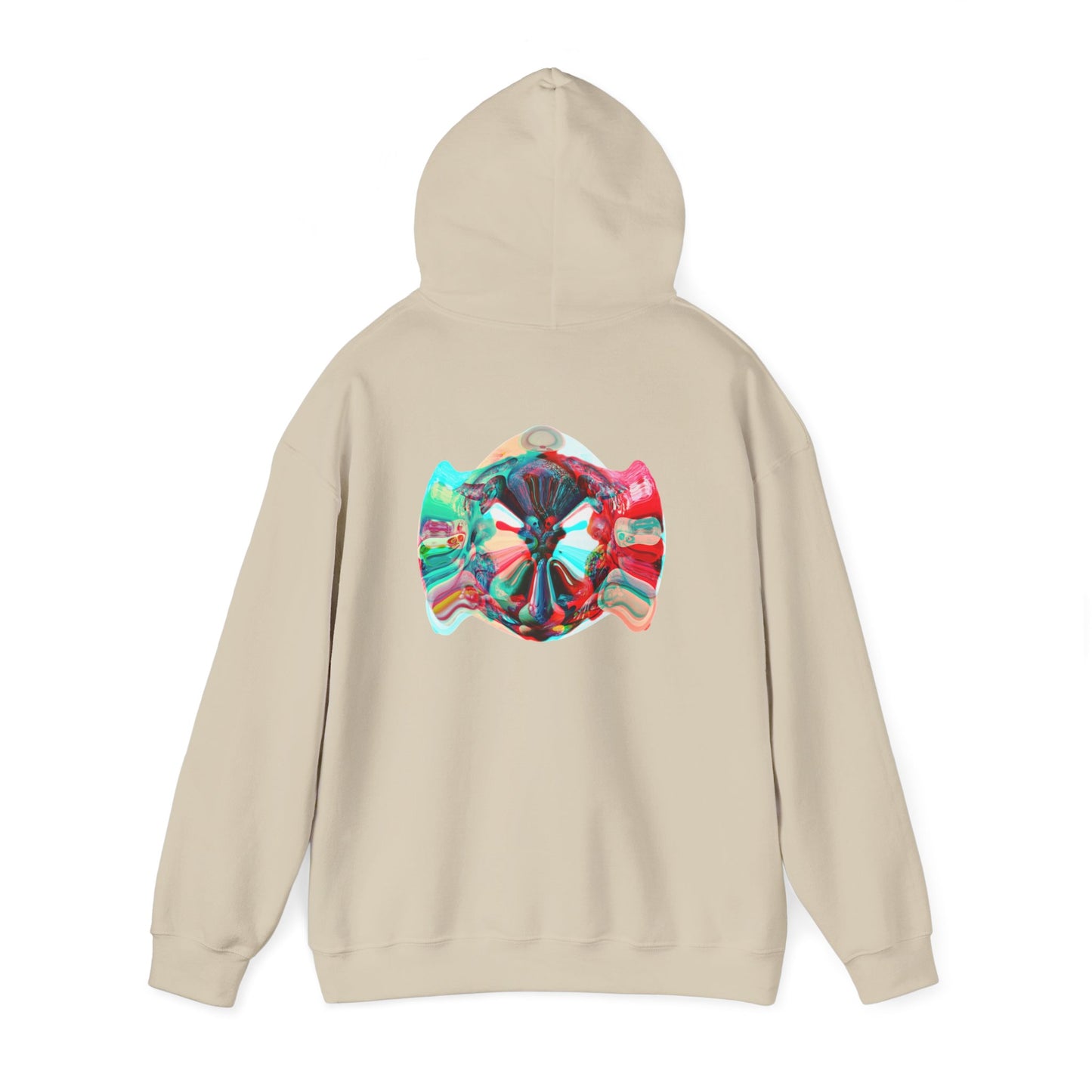 Hoodie — AMRU Minimal Front Logo & Colorful Abstract Back Art