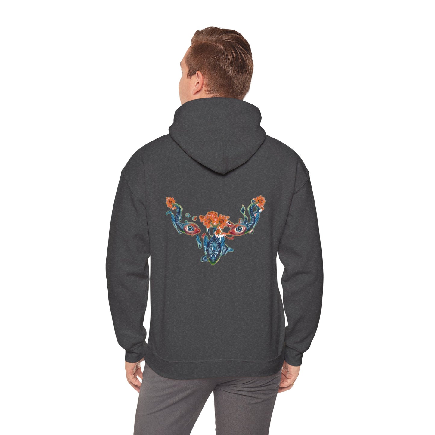 Floral Vine AMRU Hoodie — Minimal Logo Front, Embroidered Floral Back Sweatshirt