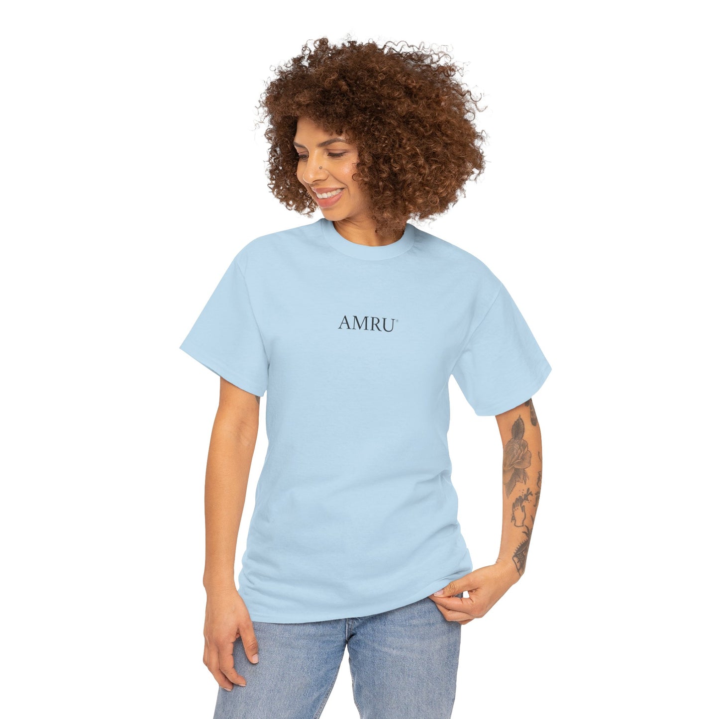 AMRU Minimalist Tee — Abstract Brushstroke Back Graphic