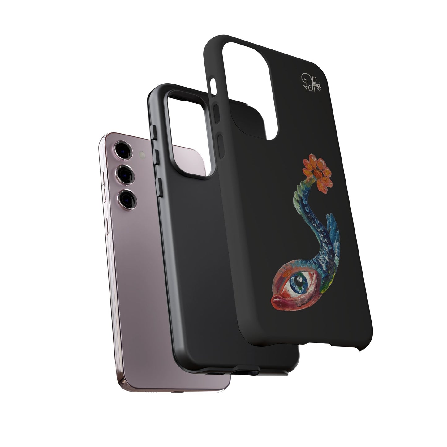 Koi Eye Tough Phone Case — Colorful Surreal Fish Design on Black