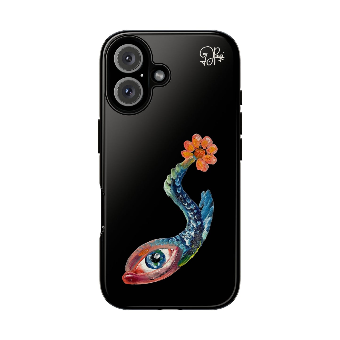Koi Eye Tough Phone Case — Colorful Surreal Fish Design on Black