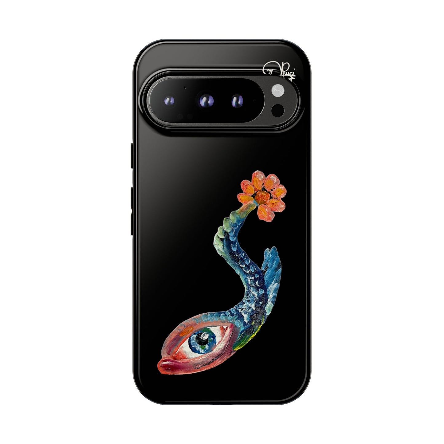 Koi Eye Tough Phone Case — Colorful Surreal Fish Design on Black