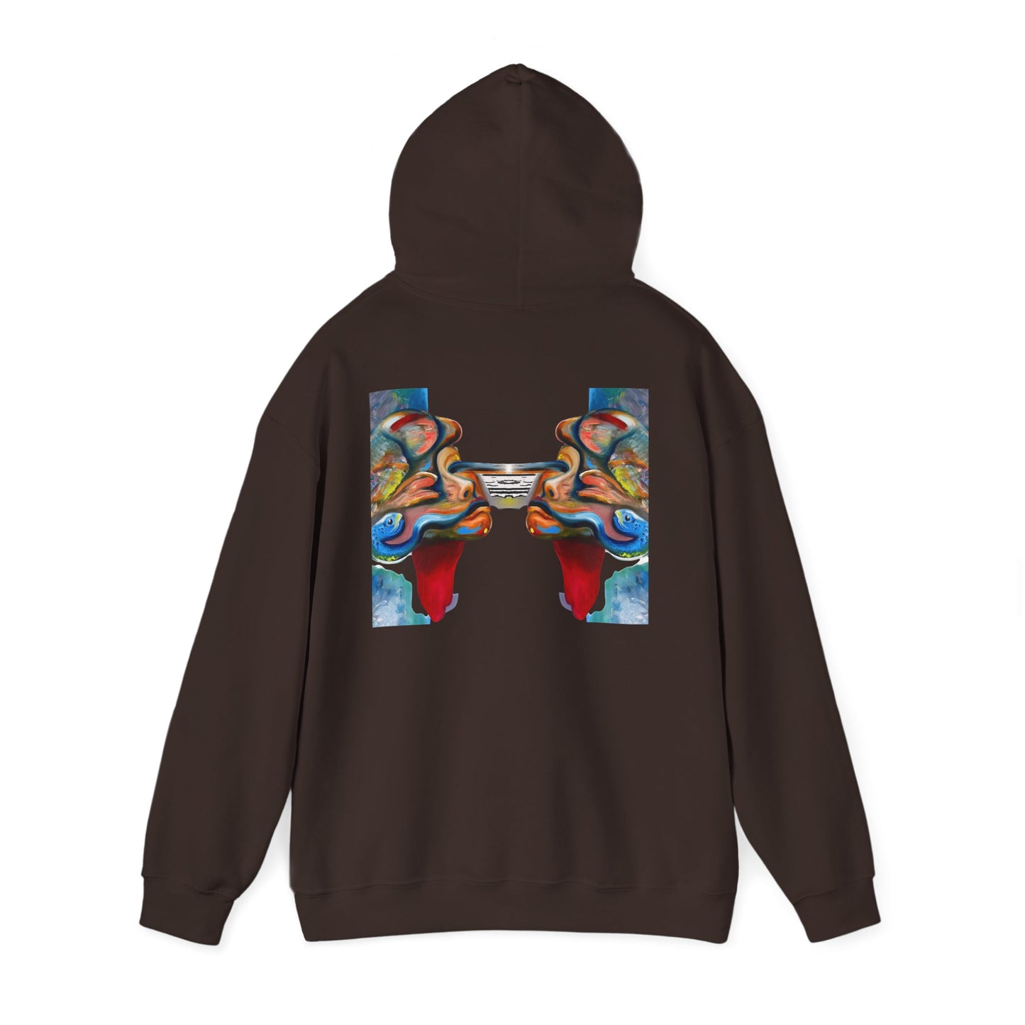 Abstract Face Mirror Hoodie — Colorful Surreal Art Pullover (AMRU)