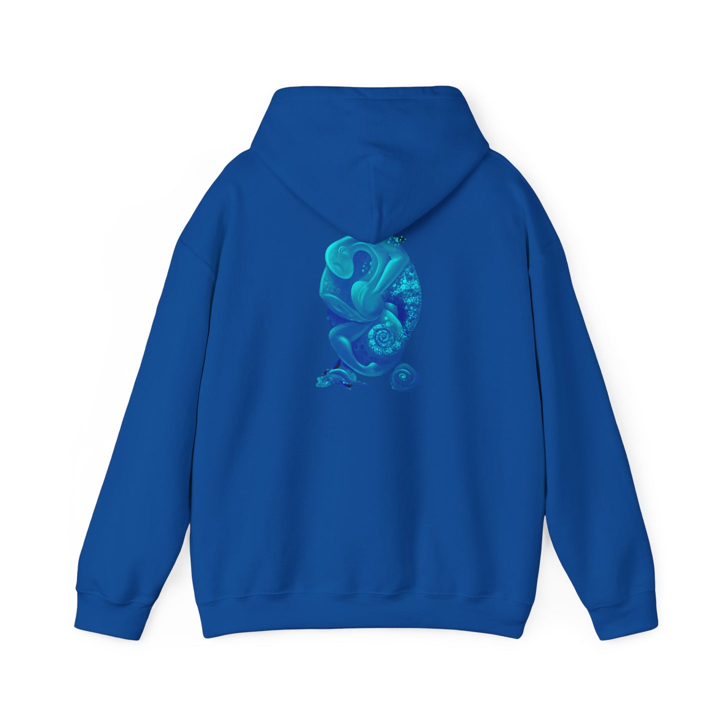 AMRU Minimal Logo Hoodie with Blue Abstract Art Back – Modern Streetwear Pullover