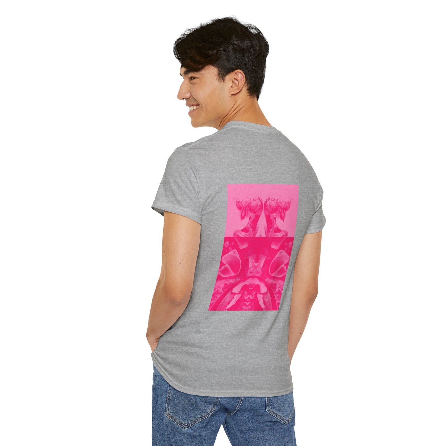 Graphic Tee — Hot Pink Abstract Mirror Design