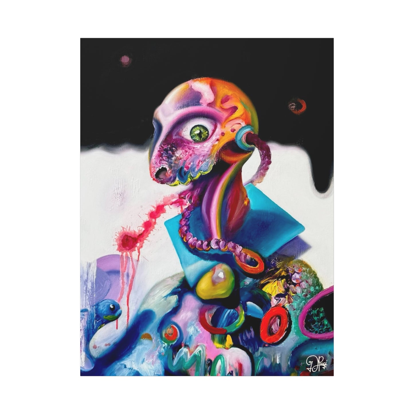 Surreal Neon Creature Matte Canvas Art — Colorful Abstract Pop-Surrealism Wall Decor