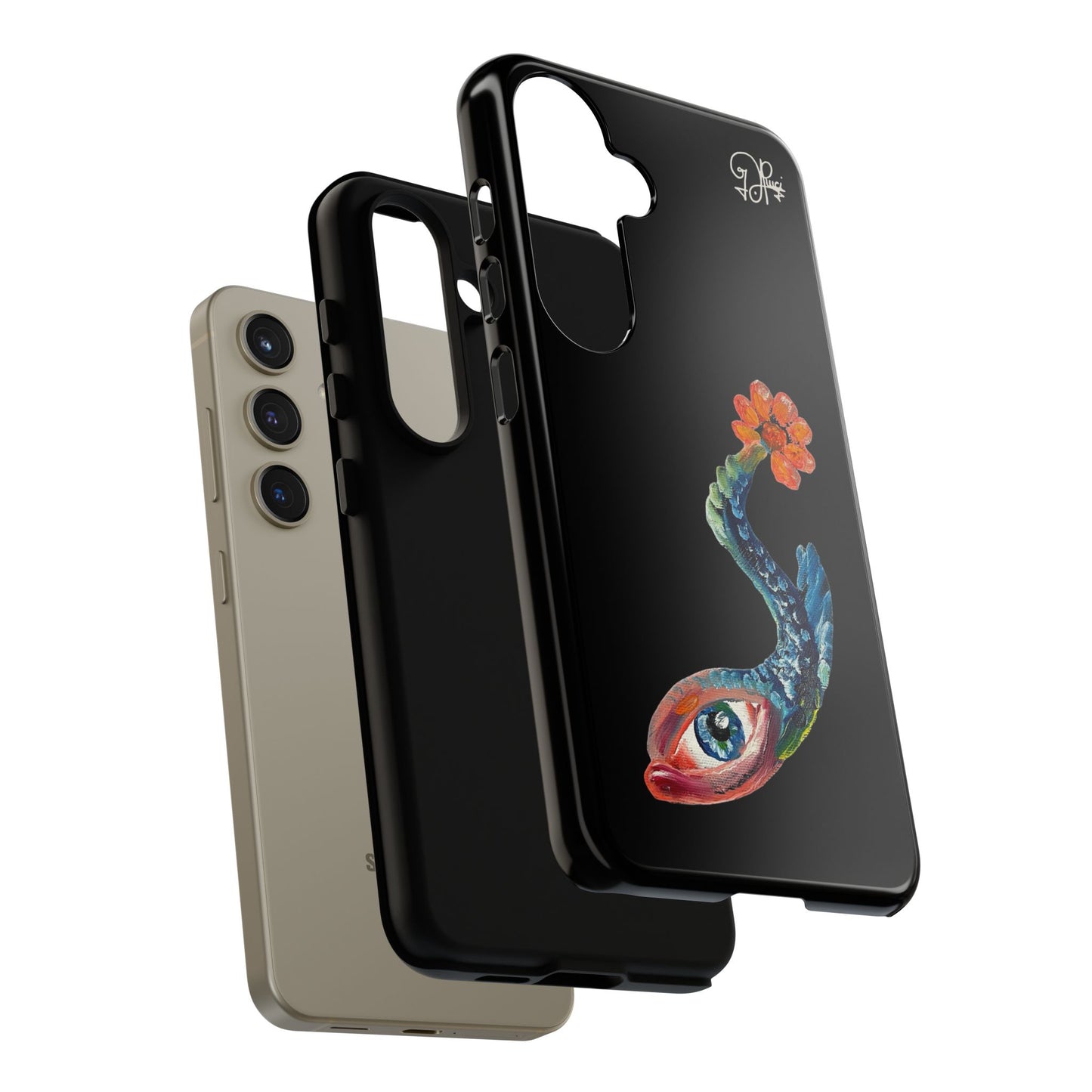 Koi Eye Tough Phone Case — Colorful Surreal Fish Design on Black