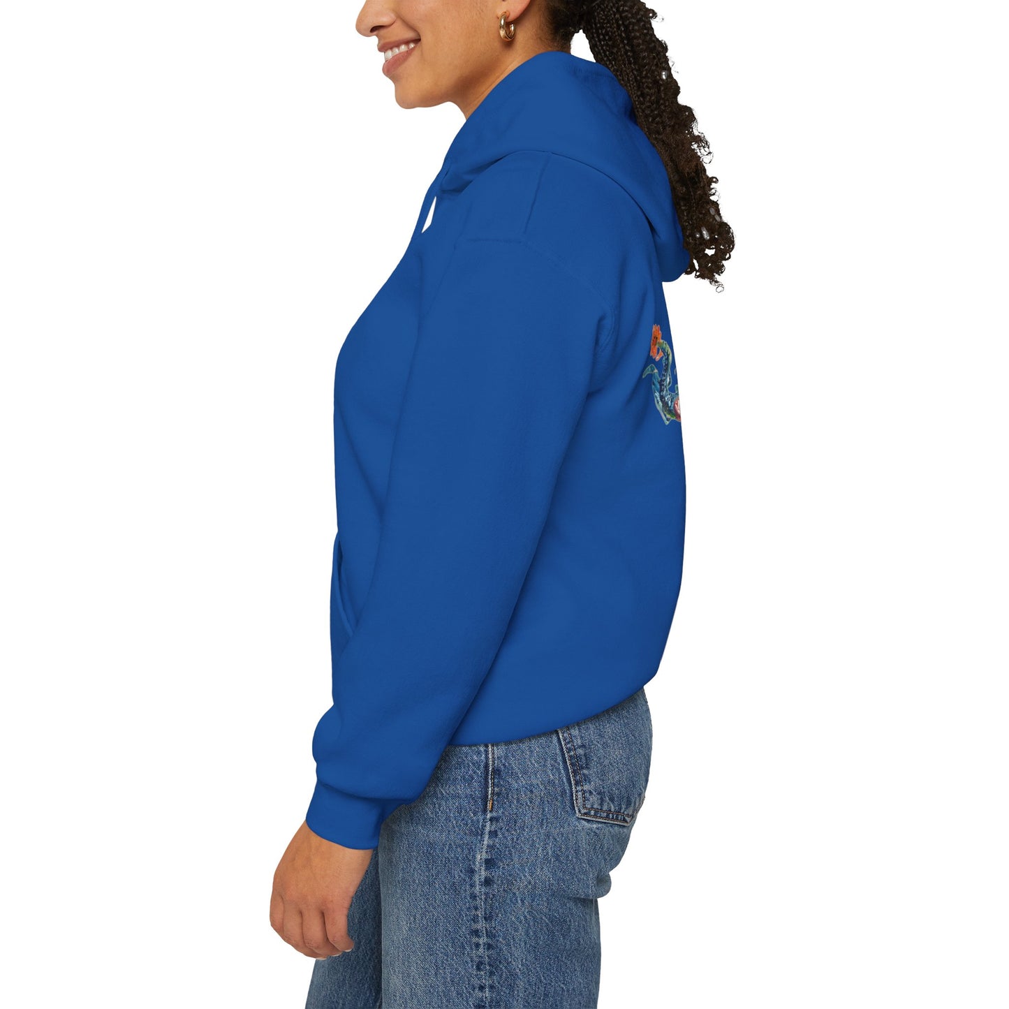 Floral Vine AMRU Hoodie — Minimal Logo Front, Embroidered Floral Back Sweatshirt