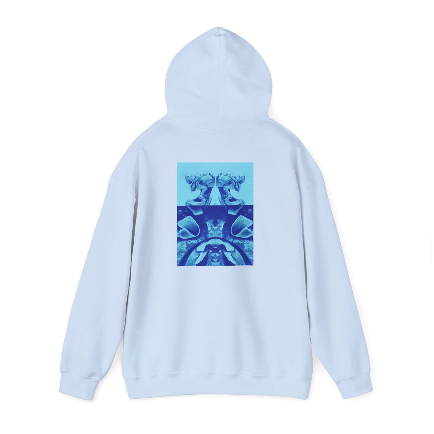 AMRU Minimal Logo Hoodie with Blue Abstract Back Print