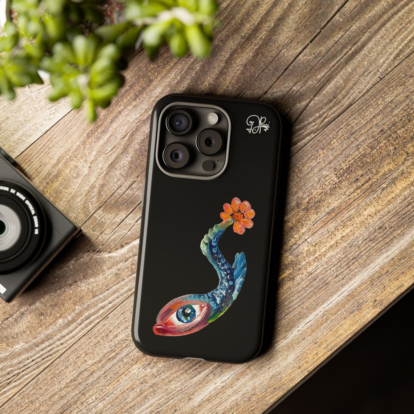 Koi Eye Tough Phone Case — Colorful Surreal Fish Design on Black