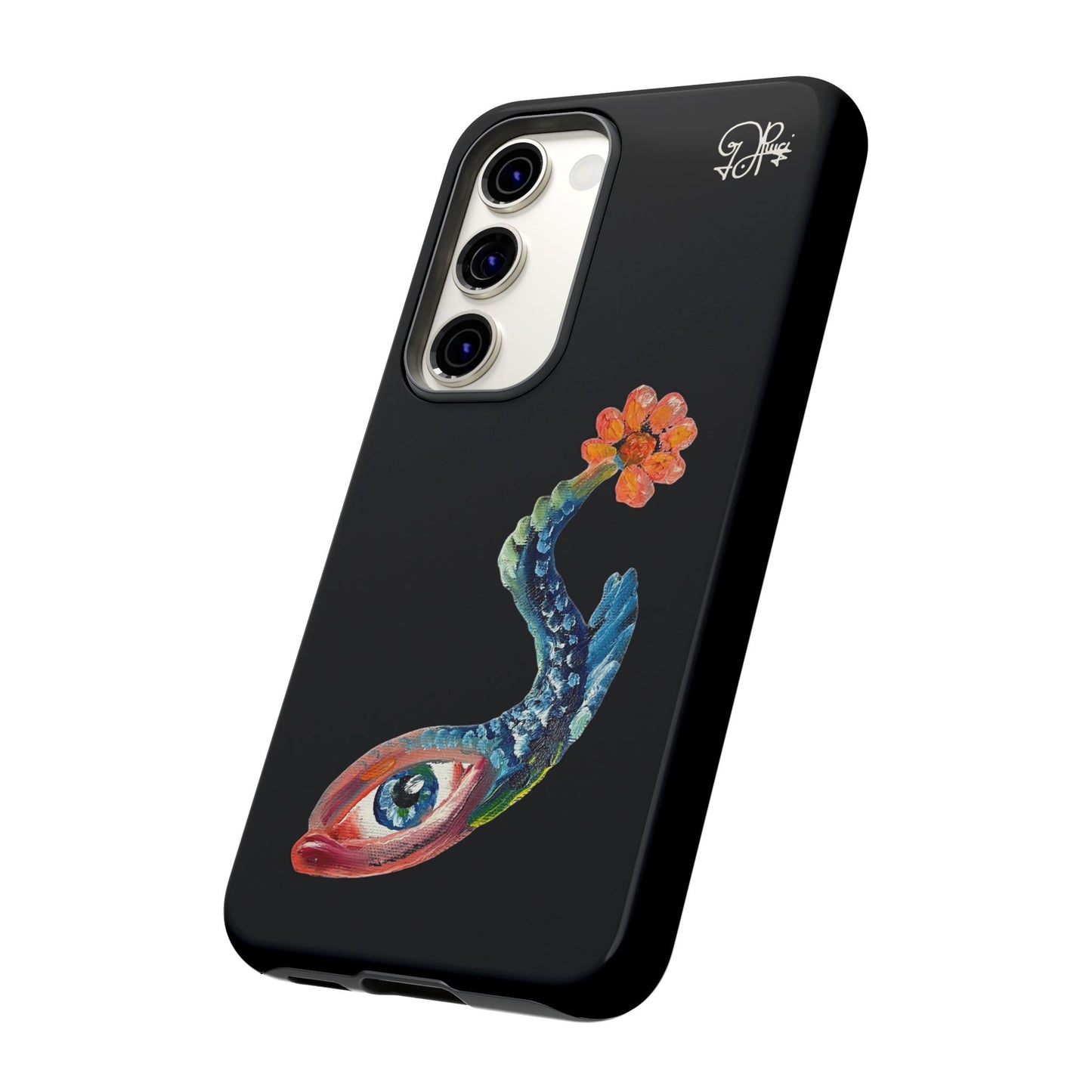 Koi Eye Tough Phone Case — Colorful Surreal Fish Design on Black