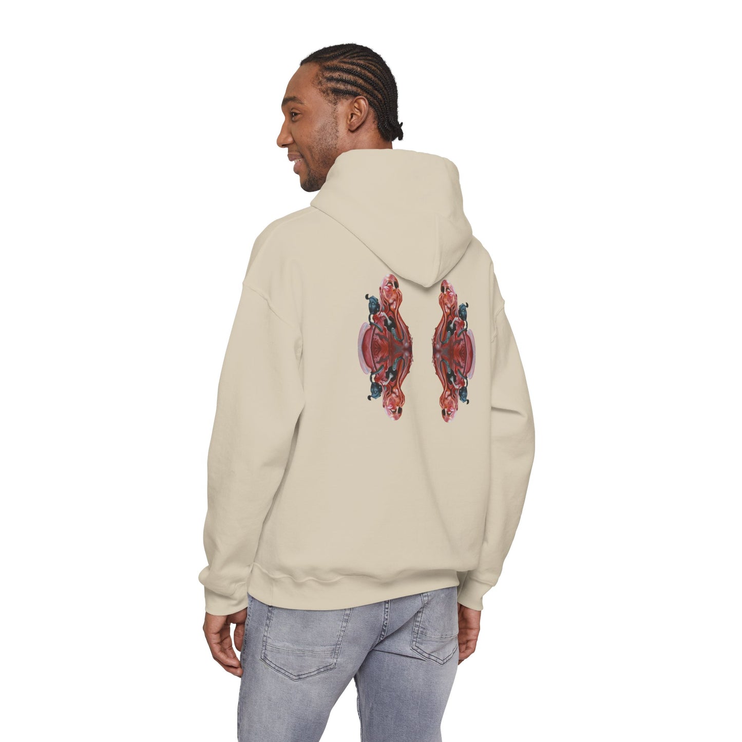 AMRU Minimal Logo Hoodie — Rose Skull Mirror Back Graphic Hoodie