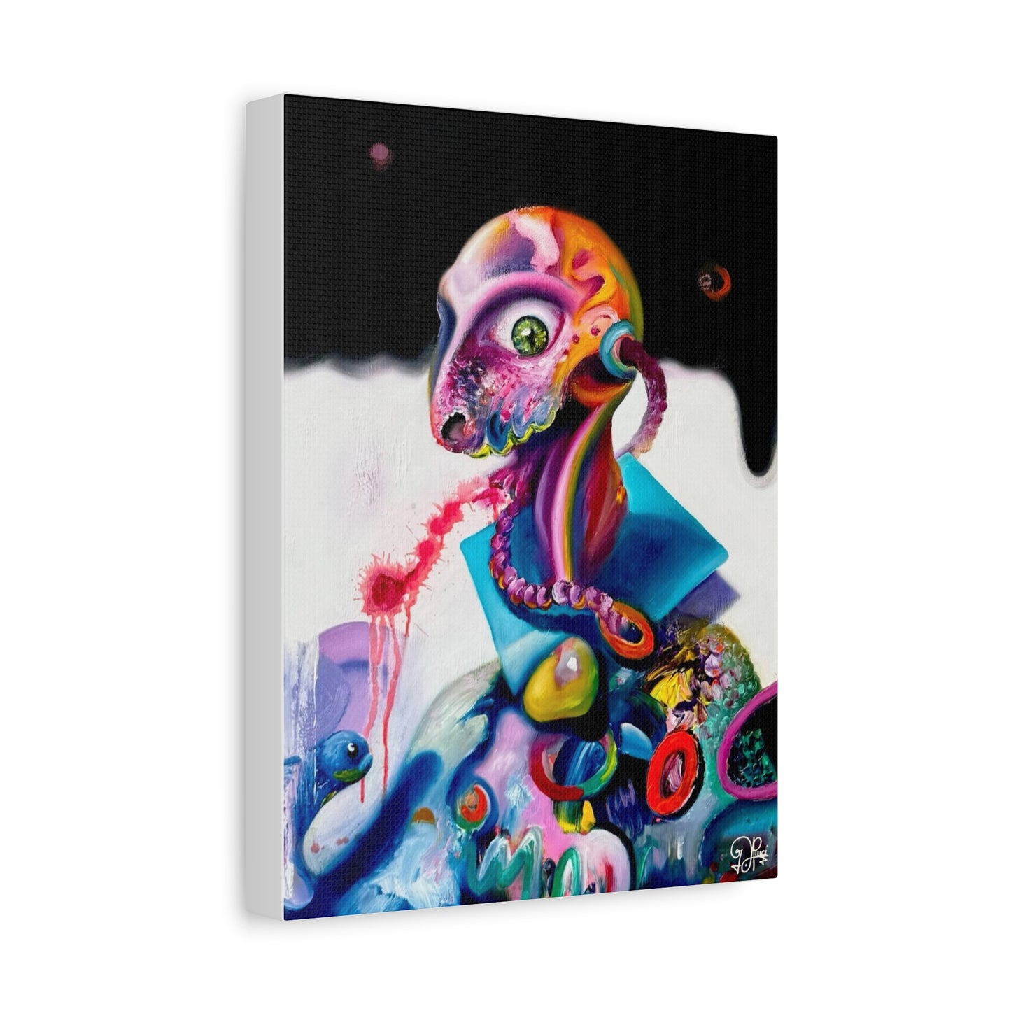 Surreal Neon Creature Matte Canvas Art — Colorful Abstract Pop-Surrealism Wall Decor
