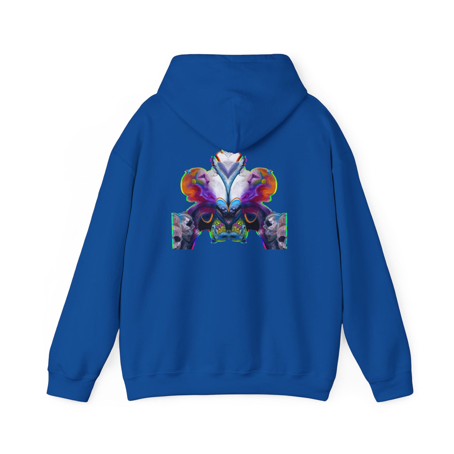 Hoodie — AMRU Minimal Front Logo with Vibrant Abstract Back Art