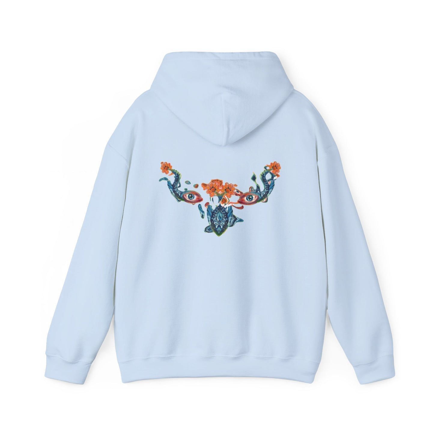 Floral Vine AMRU Hoodie — Minimal Logo Front, Embroidered Floral Back Sweatshirt