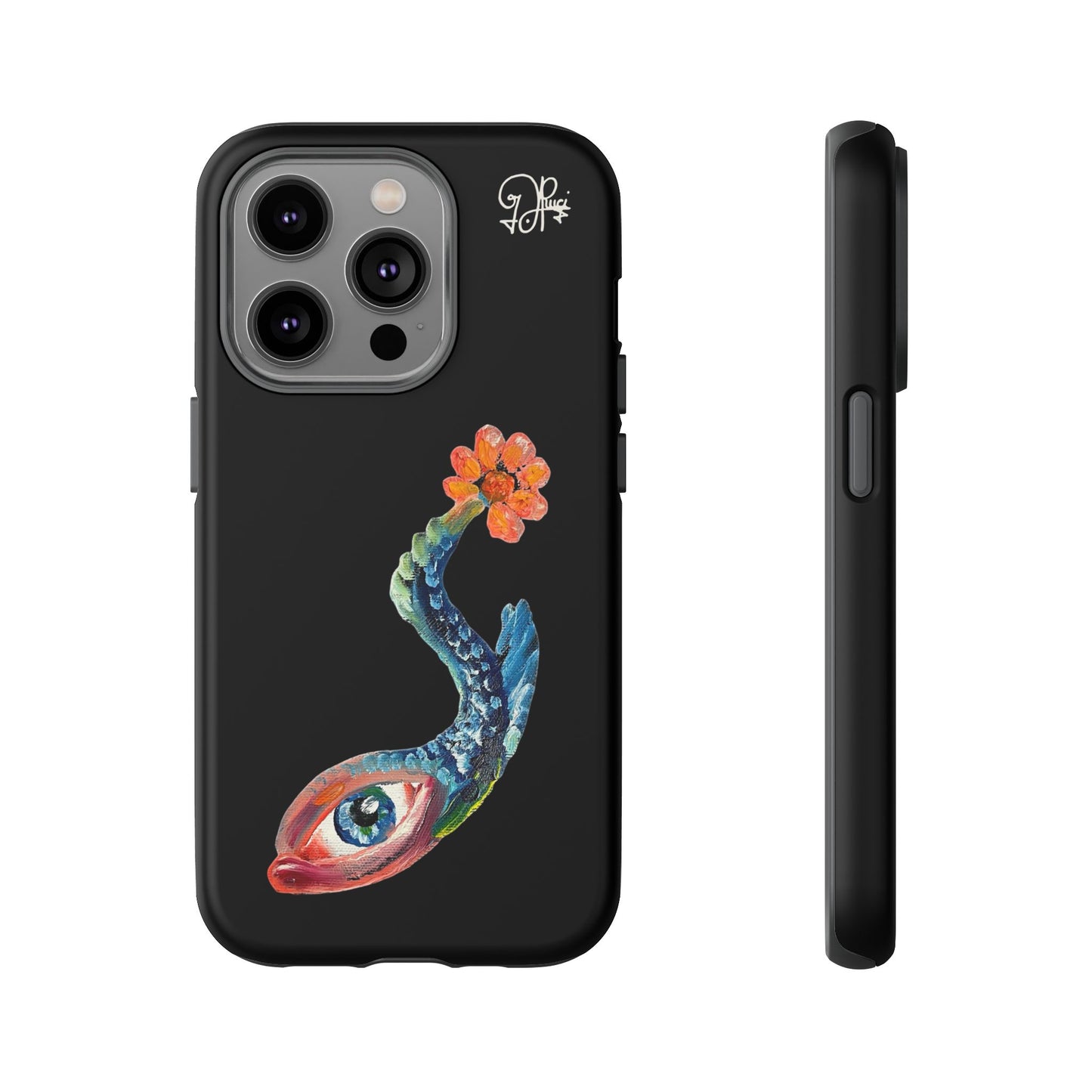 Koi Eye Tough Phone Case — Colorful Surreal Fish Design on Black