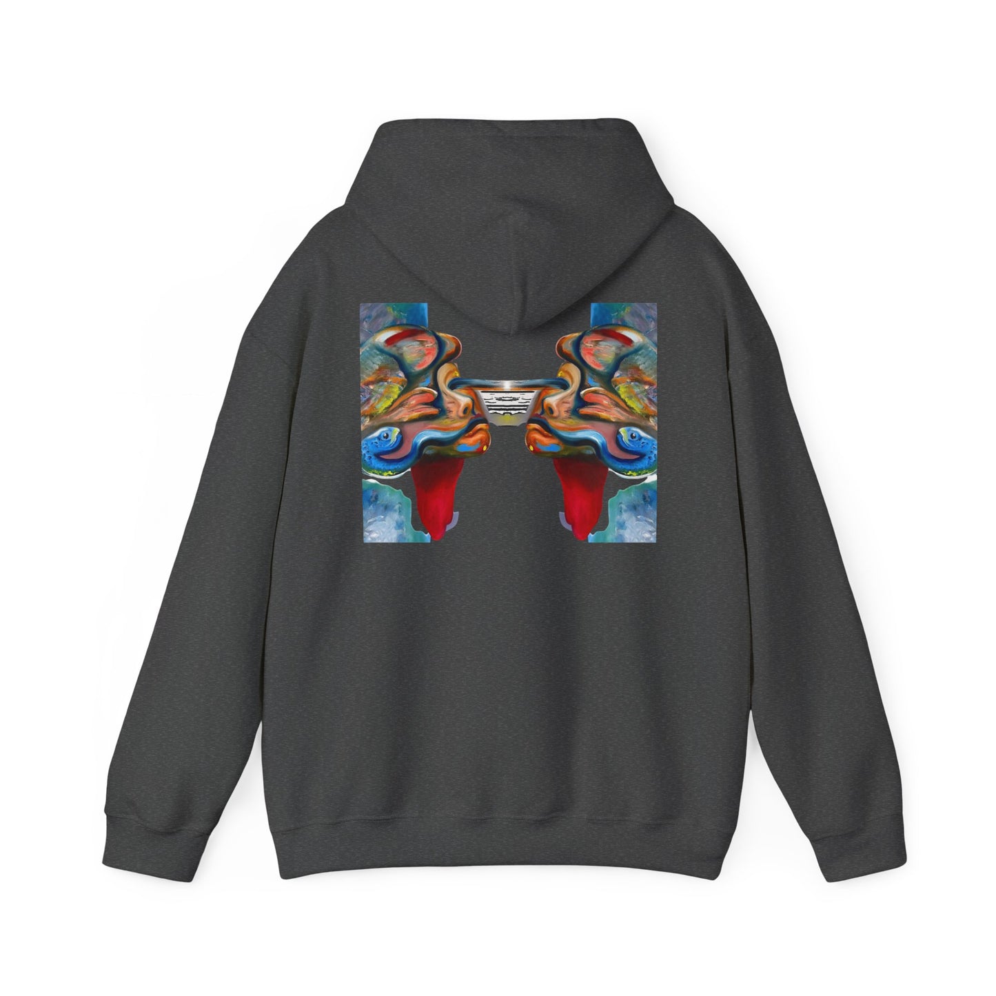 Abstract Face Mirror Hoodie — Colorful Surreal Art Pullover (AMRU)
