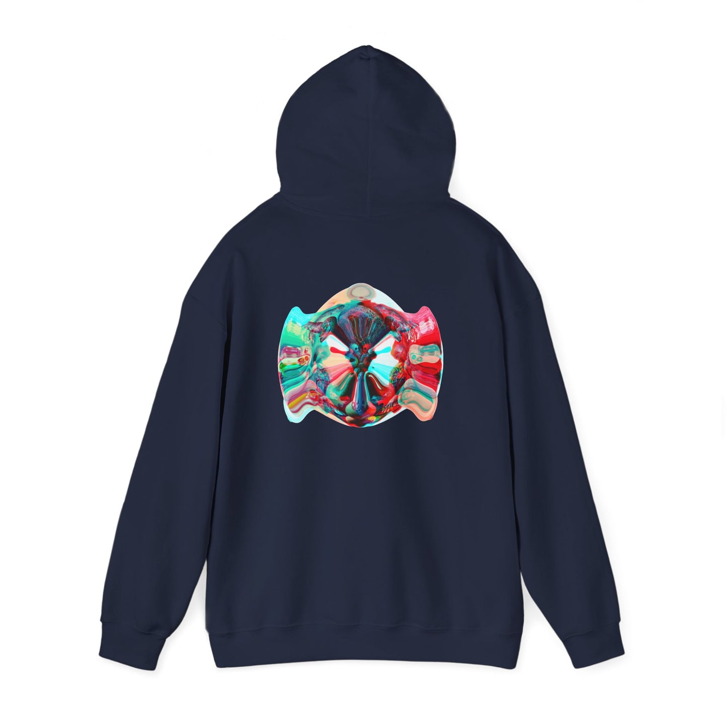 Hoodie — AMRU Minimal Front Logo & Colorful Abstract Back Art