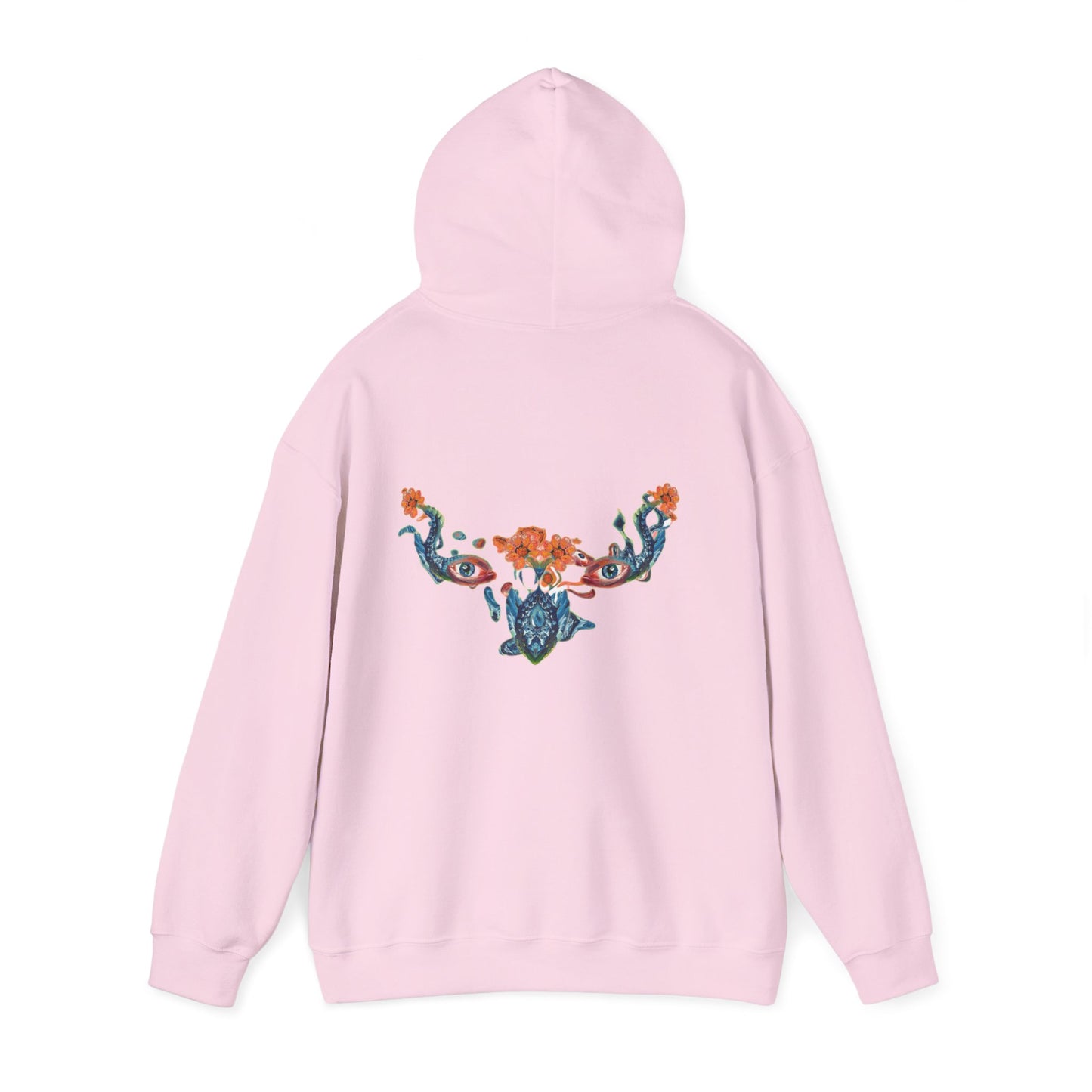 Floral Vine AMRU Hoodie — Minimal Logo Front, Embroidered Floral Back Sweatshirt