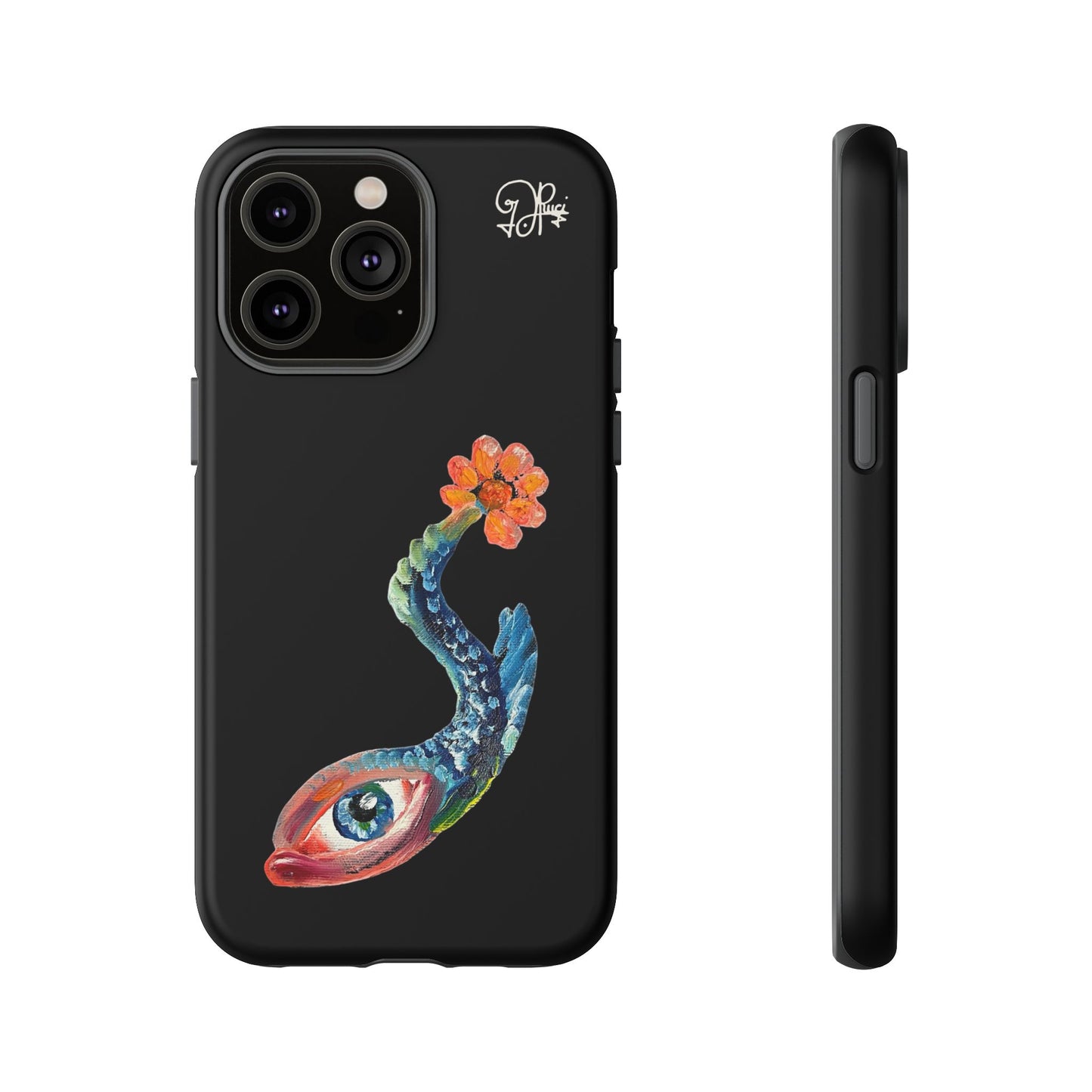 Koi Eye Tough Phone Case — Colorful Surreal Fish Design on Black