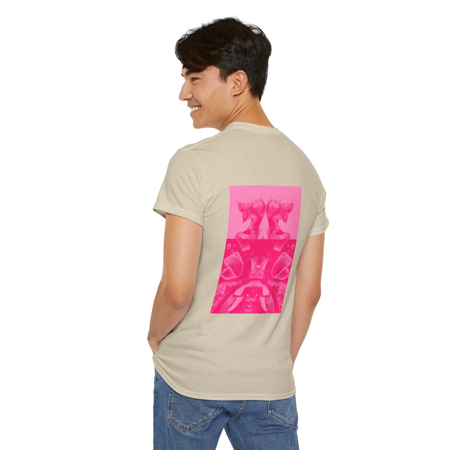 Graphic Tee — Hot Pink Abstract Mirror Design