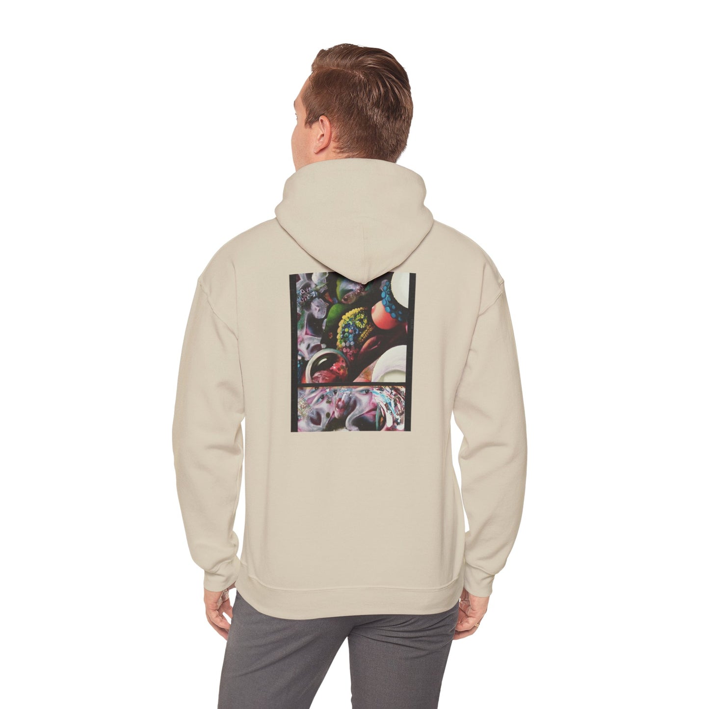 AMRU Graphic Hoodie — Abstract Cosmic Paint Pour Art Back Print