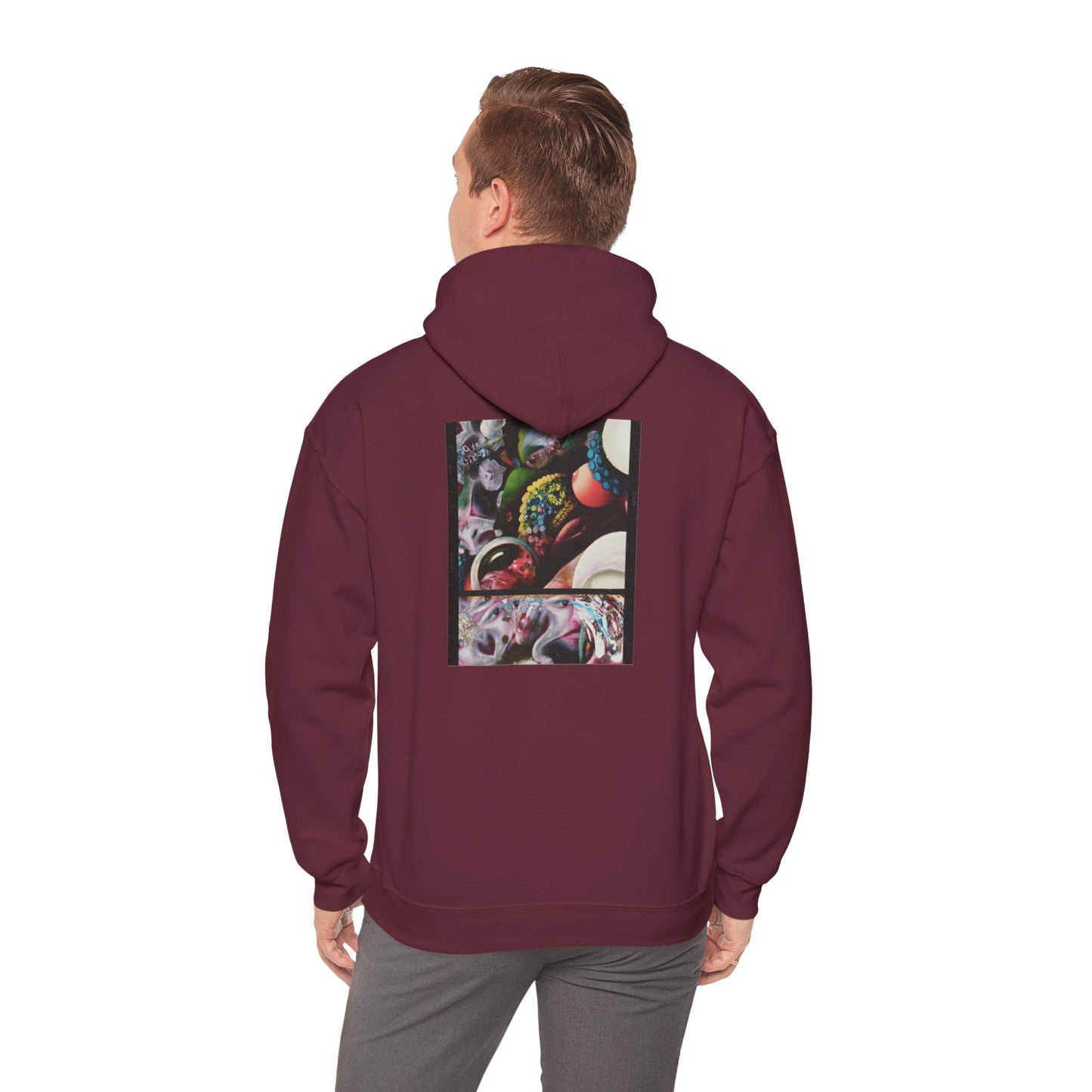 AMRU Graphic Hoodie — Abstract Cosmic Paint Pour Art Back Print
