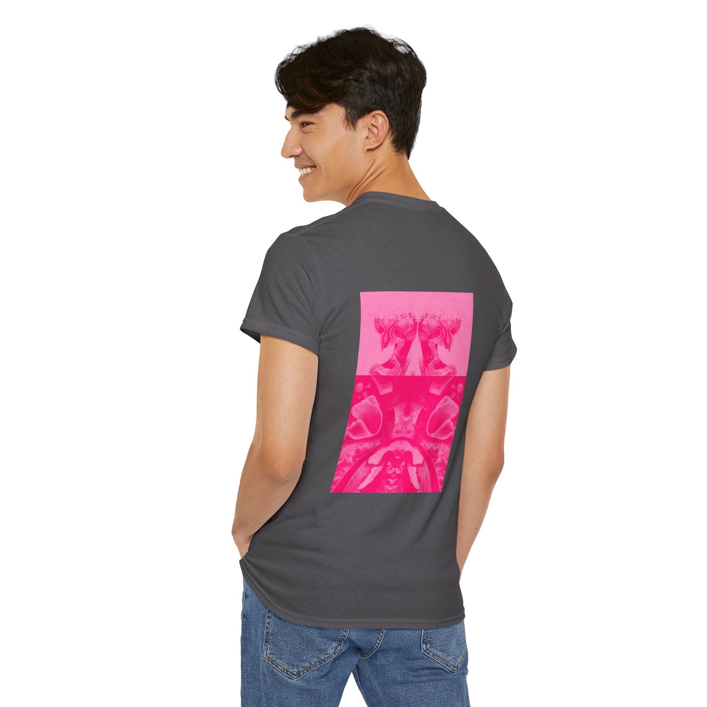 Graphic Tee — Hot Pink Abstract Mirror Design