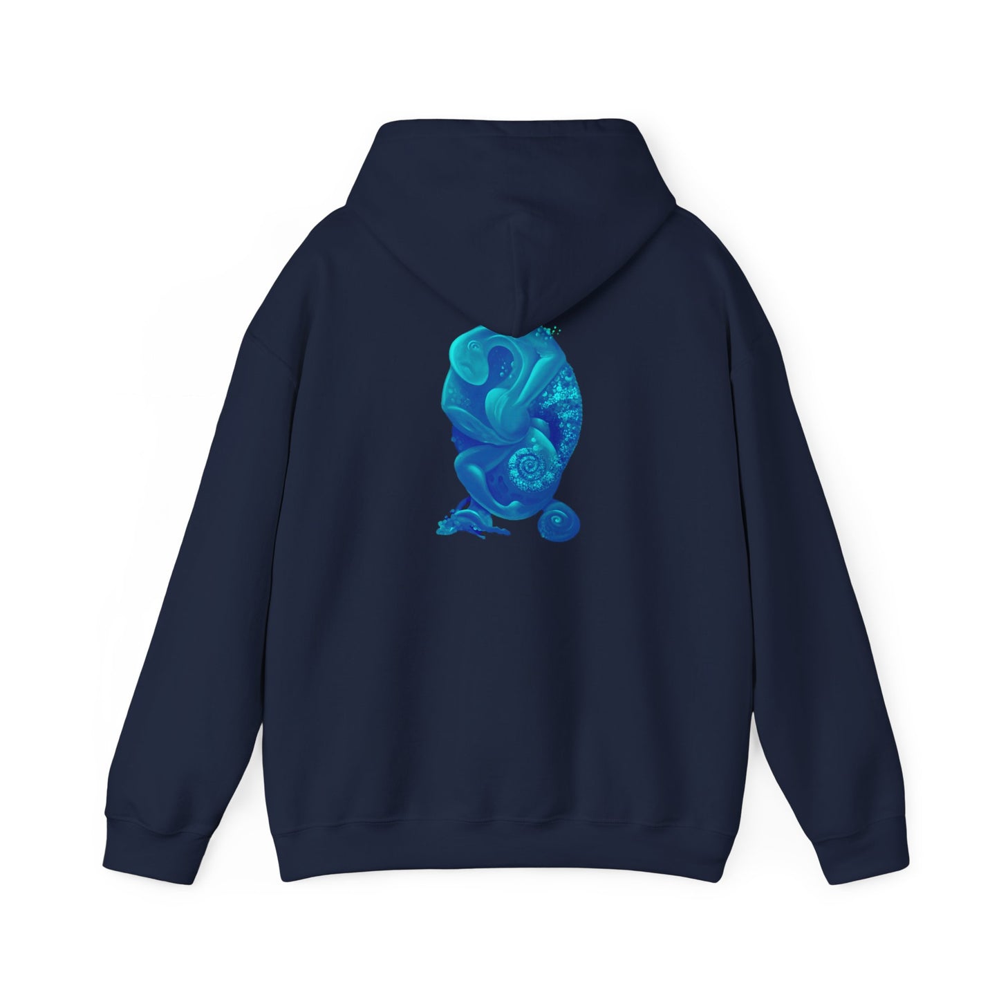 AMRU Minimal Logo Hoodie with Blue Abstract Art Back – Modern Streetwear Pullover