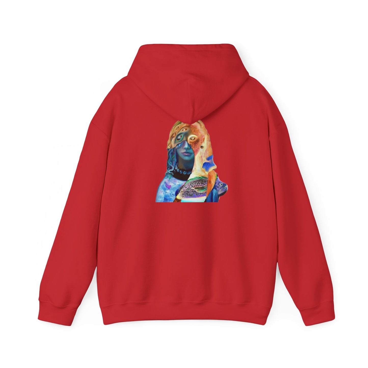 Surreal Portrait Hoodie — 'AMRU' Minimal Front, Colorful Cosmic Back Art