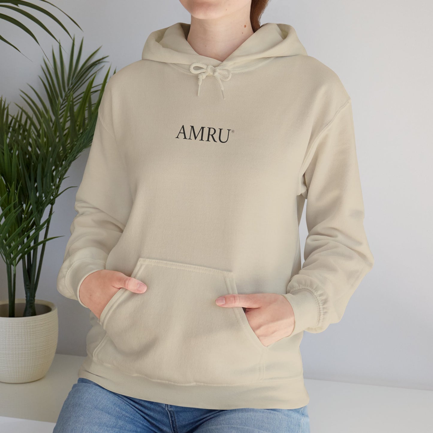 AMRU Minimal Logo Hoodie — Rose Skull Mirror Back Graphic Hoodie