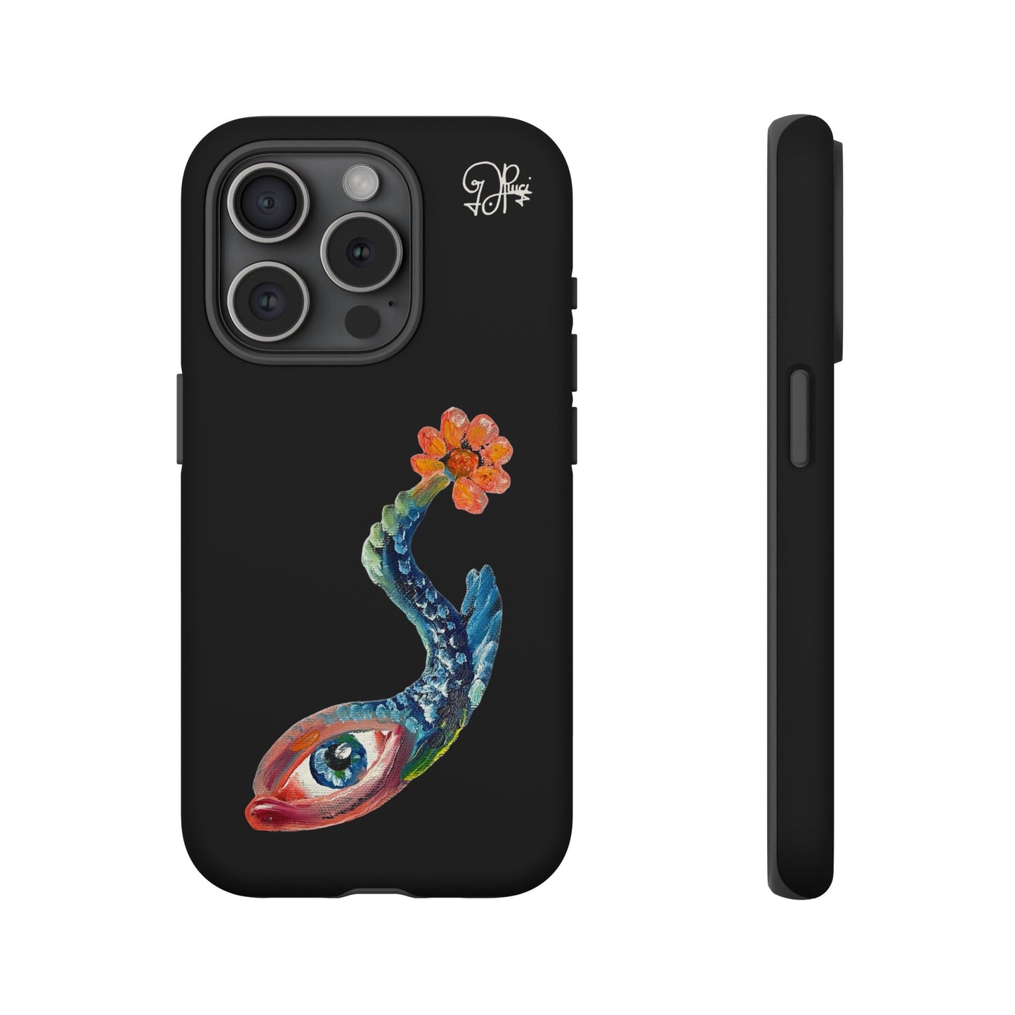 Koi Eye Tough Phone Case — Colorful Surreal Fish Design on Black