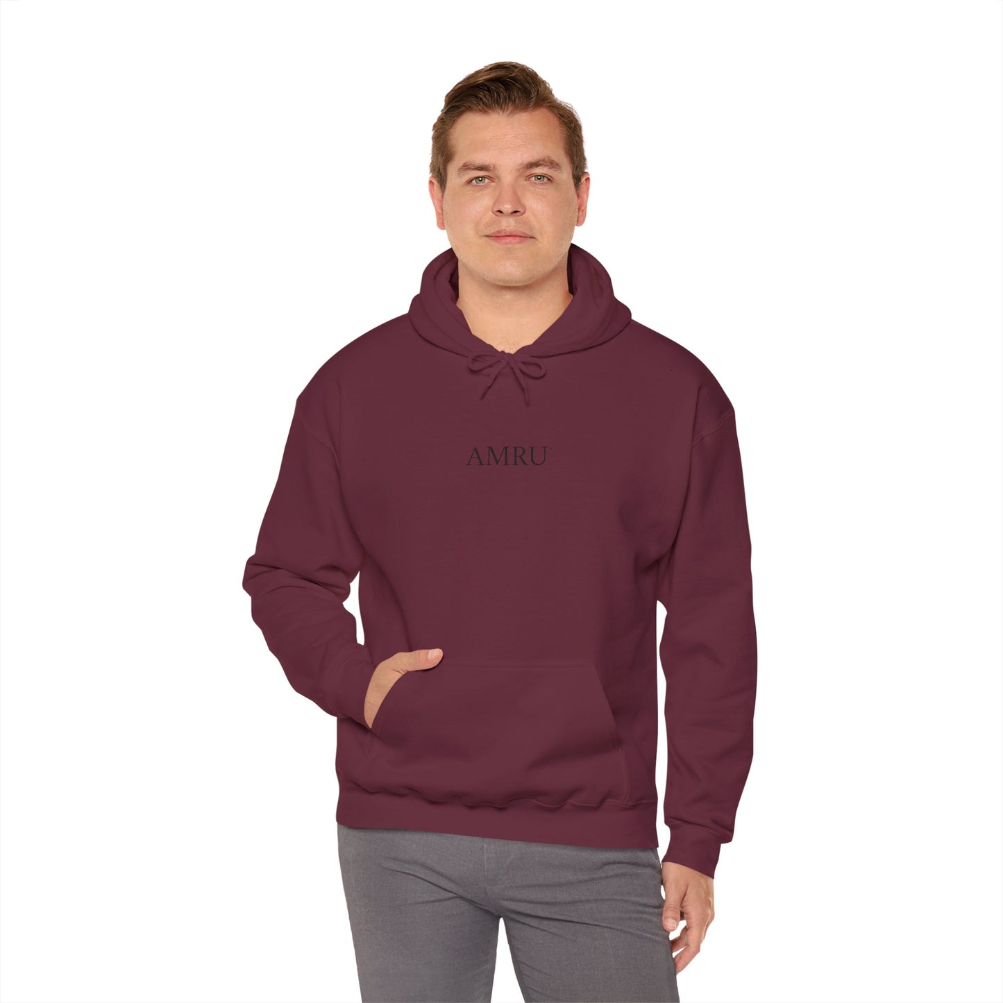 Floral Vine AMRU Hoodie — Minimal Logo Front, Embroidered Floral Back Sweatshirt