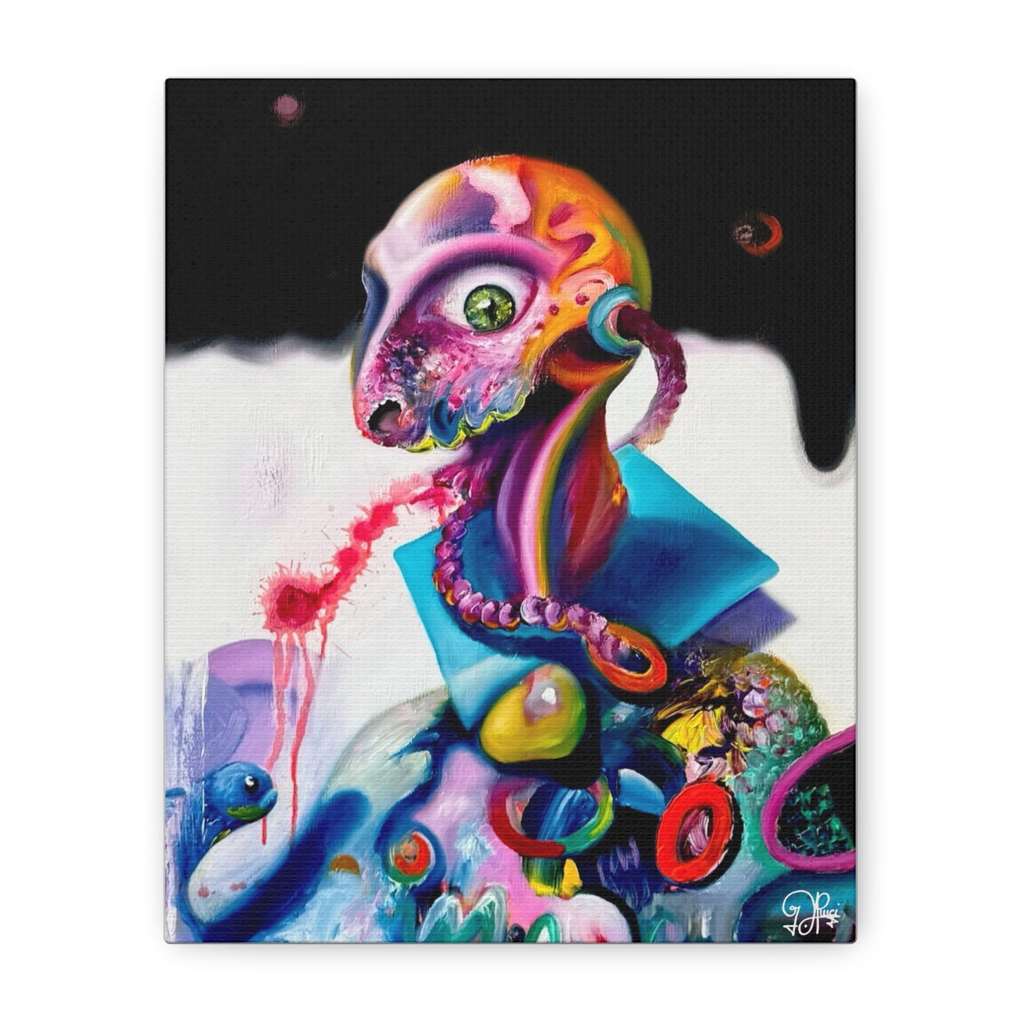 Surreal Neon Creature Matte Canvas Art — Colorful Abstract Pop-Surrealism Wall Decor
