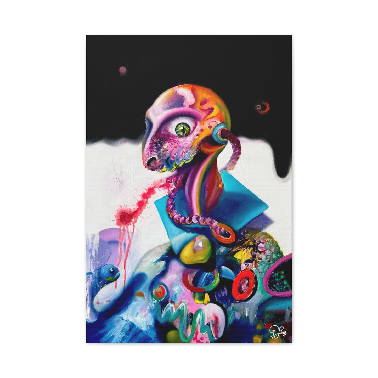 Surreal Neon Creature Matte Canvas Art — Colorful Abstract Pop-Surrealism Wall Decor