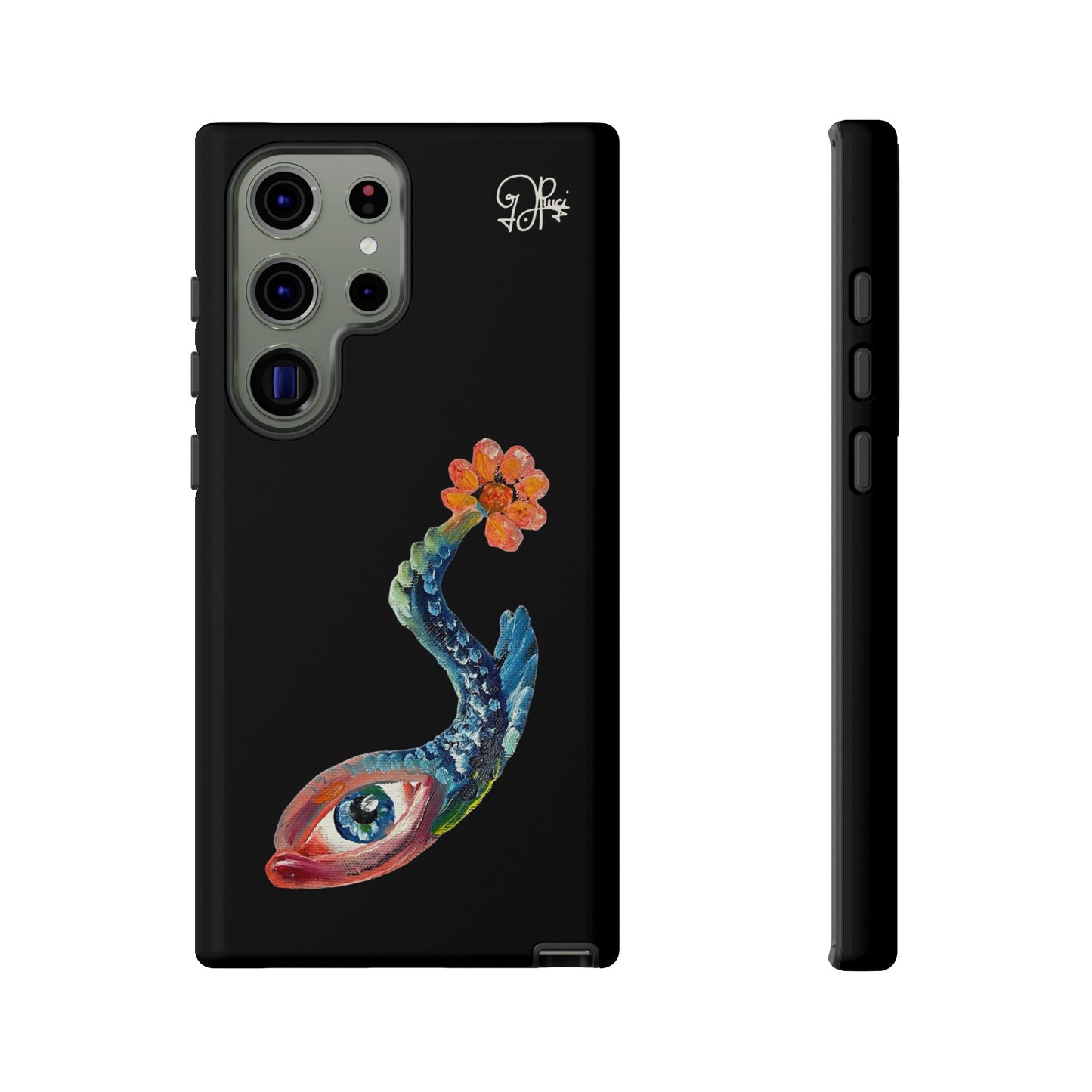 Koi Eye Tough Phone Case — Colorful Surreal Fish Design on Black