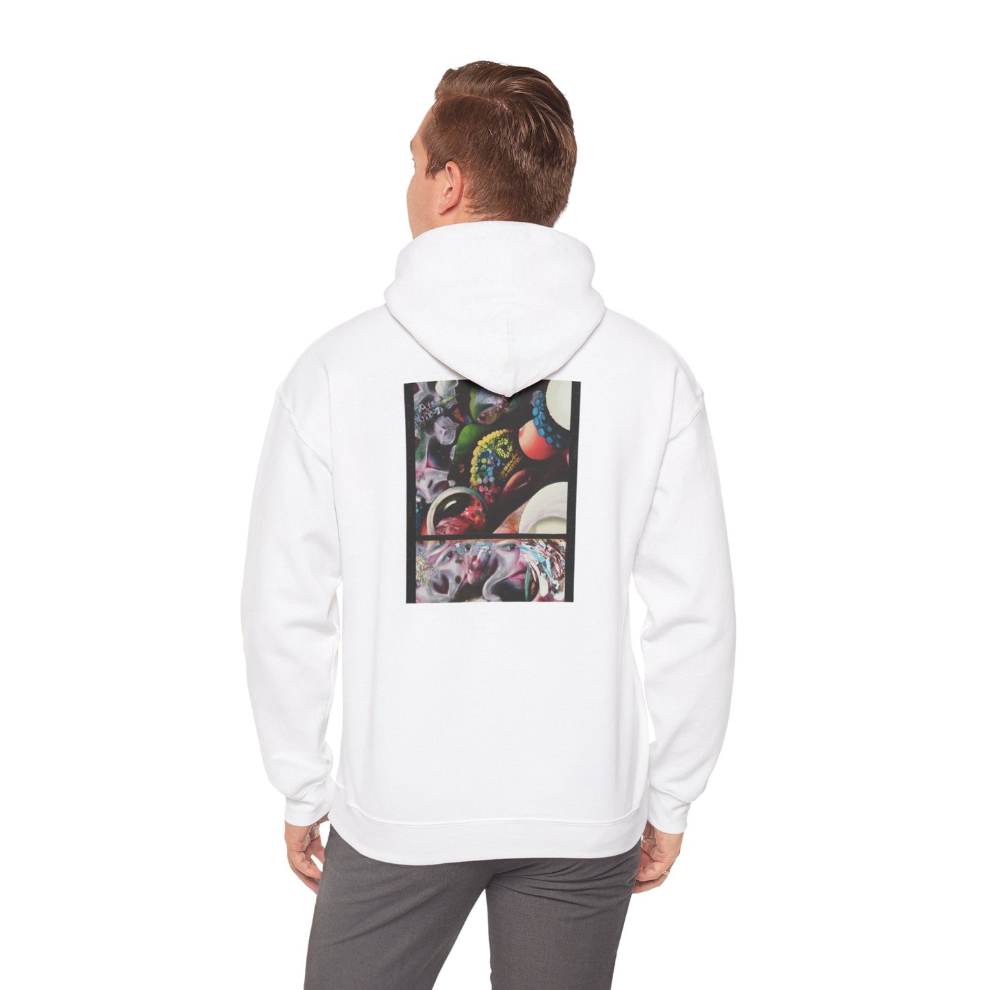 AMRU Graphic Hoodie — Abstract Cosmic Paint Pour Art Back Print