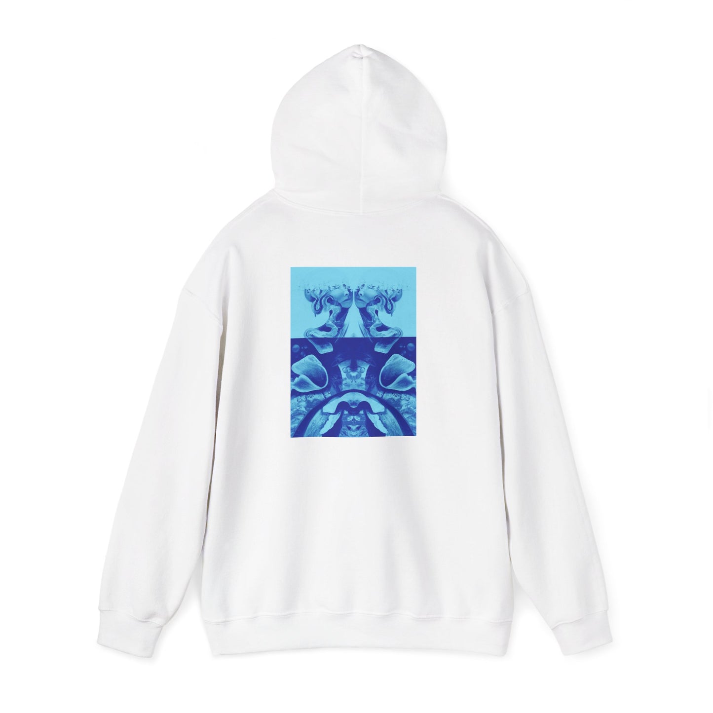 AMRU Minimal Logo Hoodie with Blue Abstract Back Print