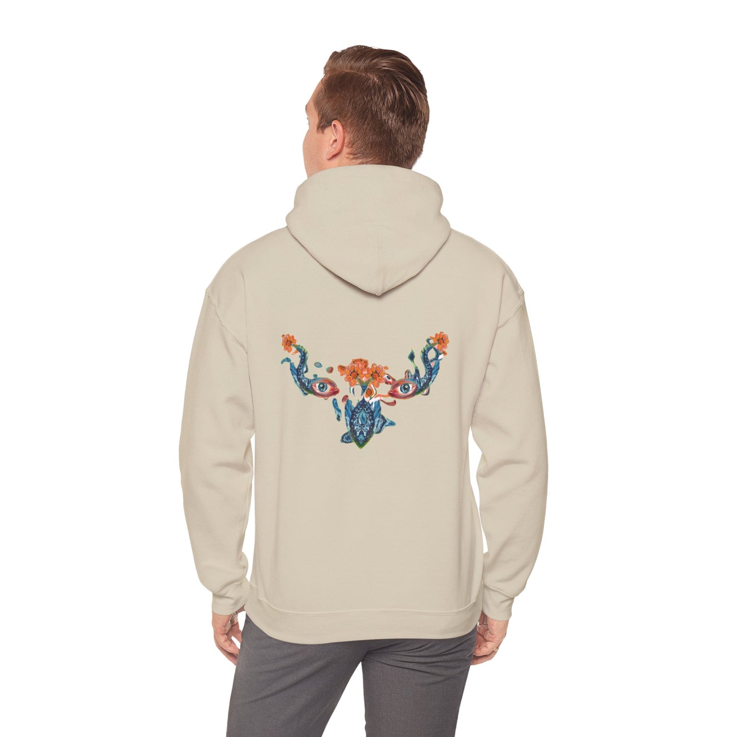 Floral Vine AMRU Hoodie — Minimal Logo Front, Embroidered Floral Back Sweatshirt