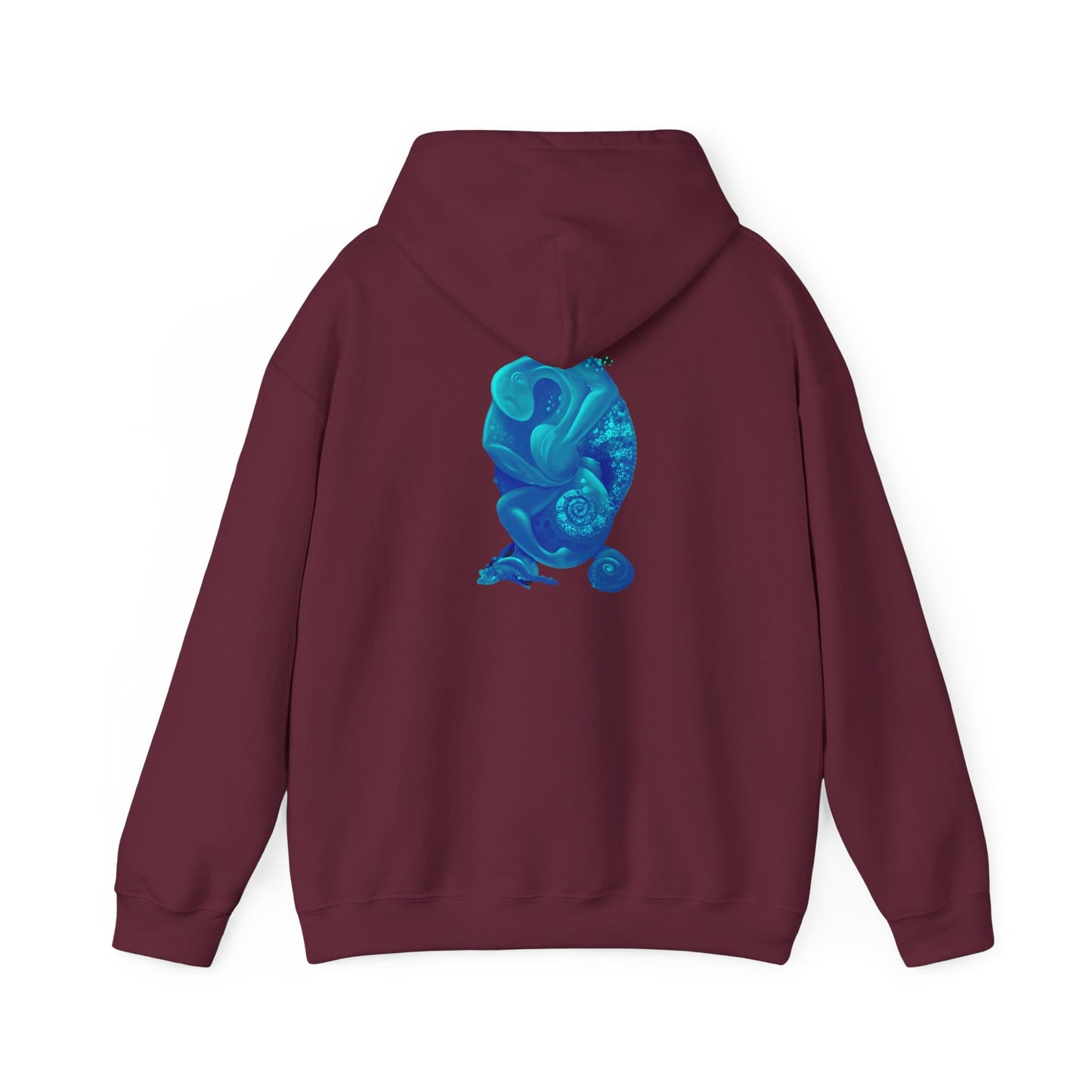 AMRU Minimal Logo Hoodie with Blue Abstract Art Back – Modern Streetwear Pullover