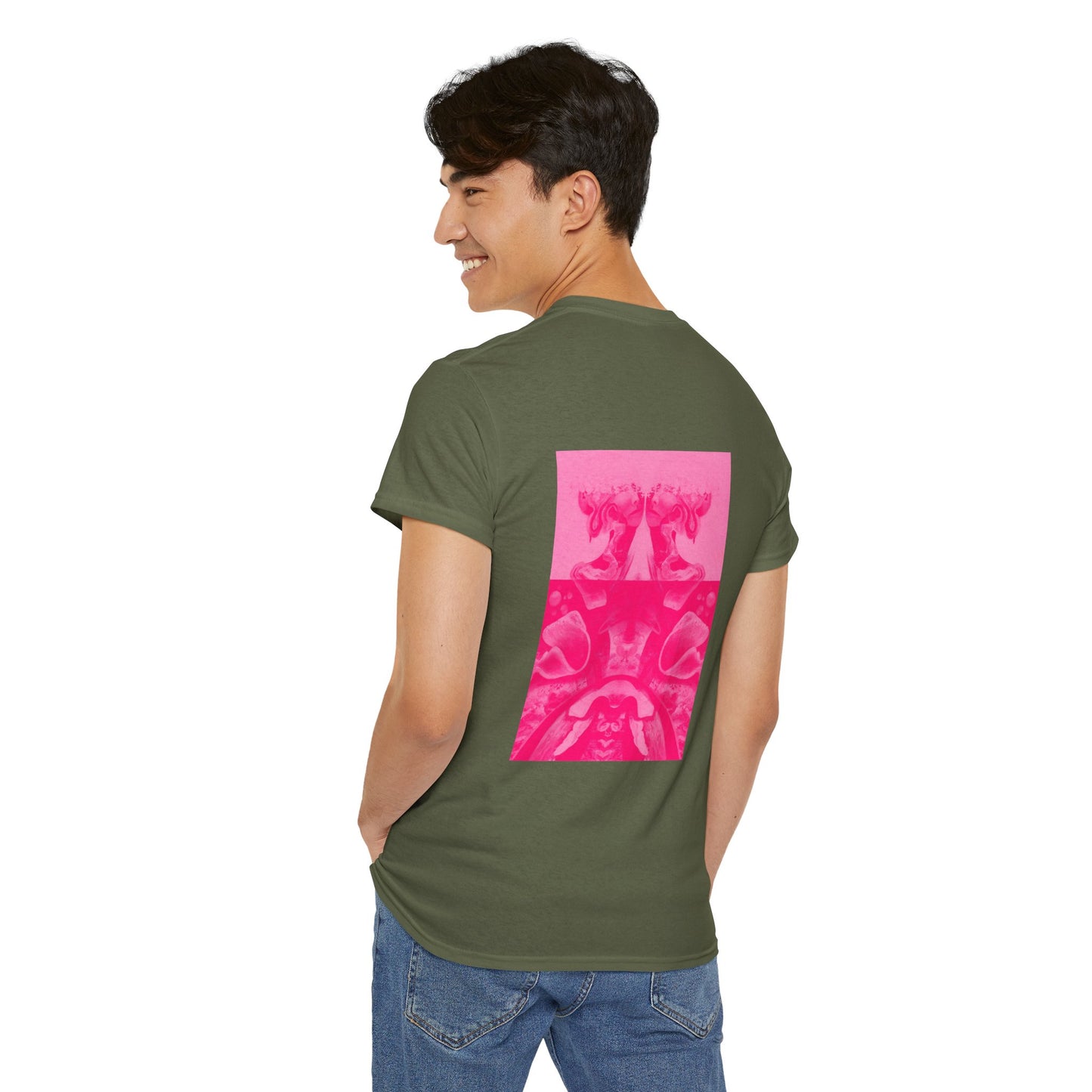 Graphic Tee — Hot Pink Abstract Mirror Design