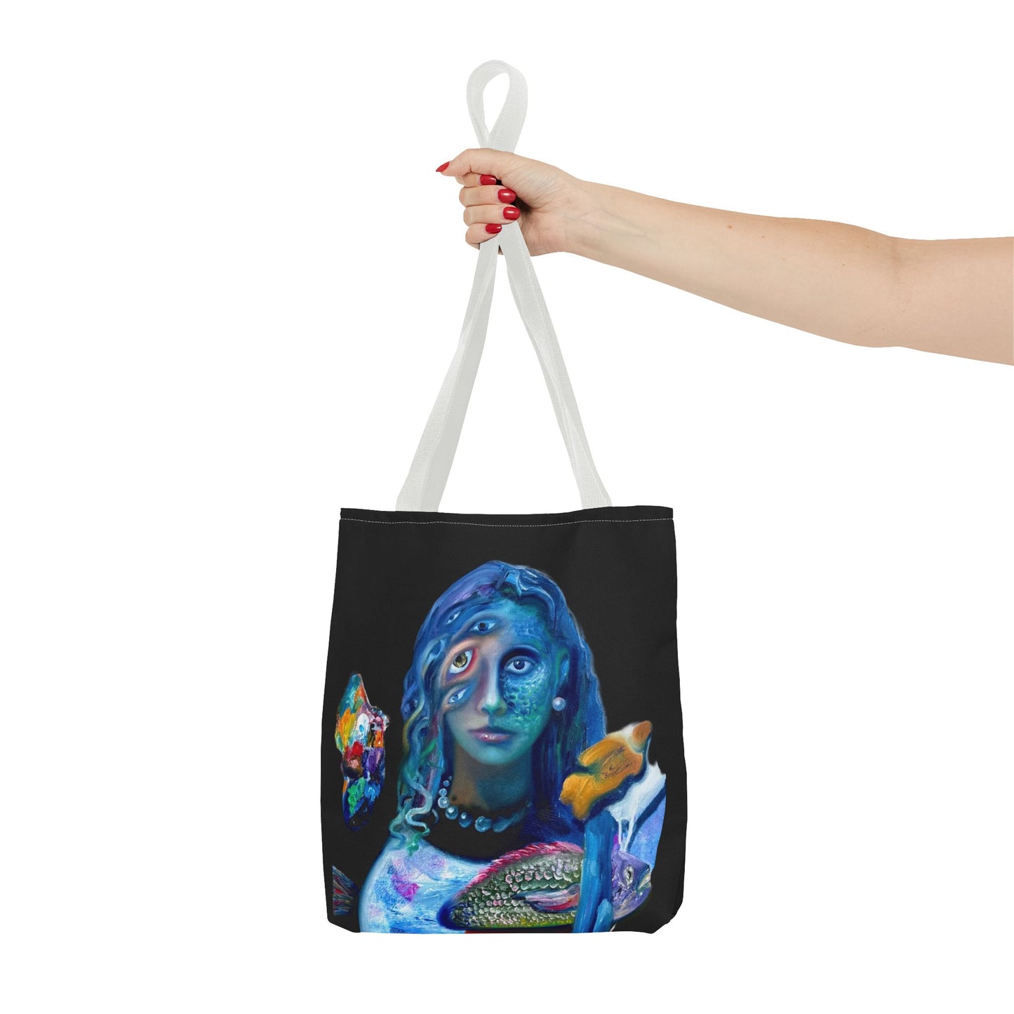 Psychedelic Mermaid Tote Bag – Surreal Three-Eyed Ocean Portrait All-Over Print