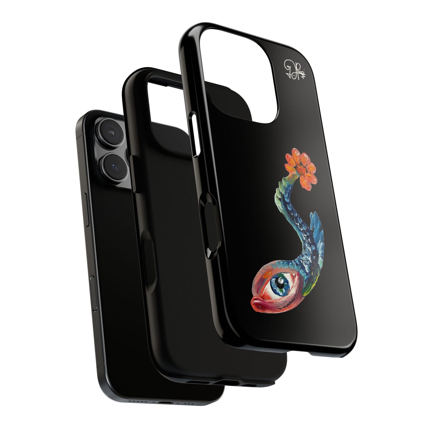 Koi Eye Tough Phone Case — Colorful Surreal Fish Design on Black