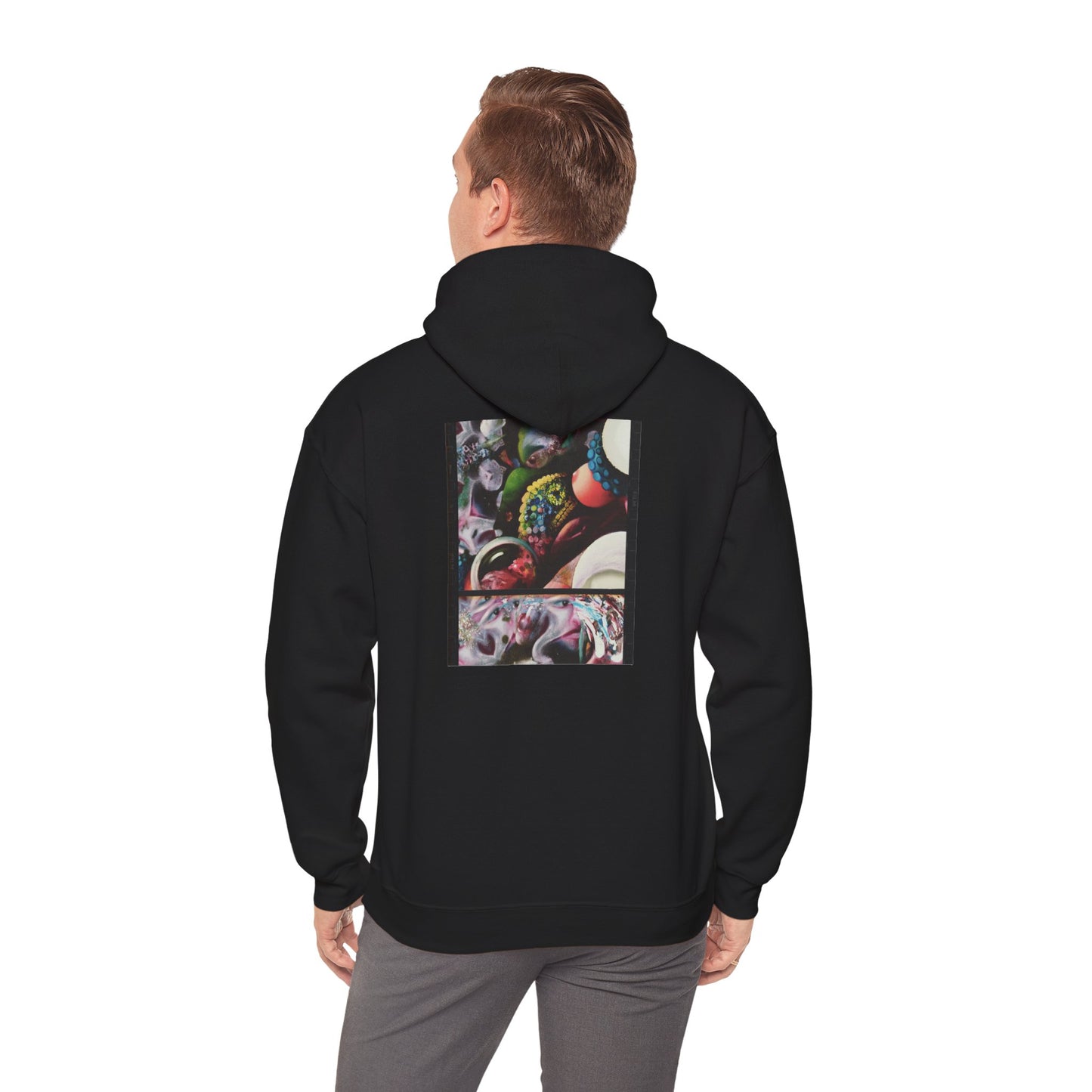 AMRU Graphic Hoodie — Abstract Cosmic Paint Pour Art Back Print
