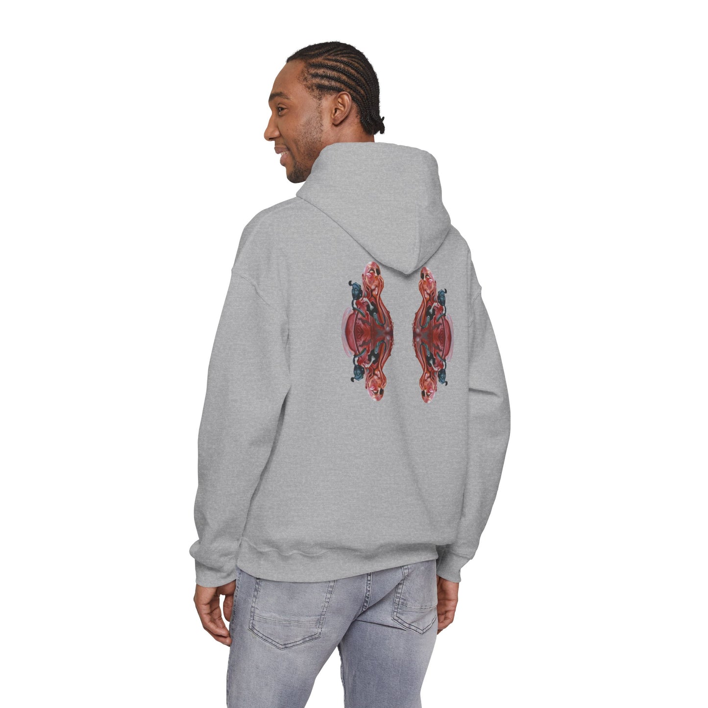 AMRU Minimal Logo Hoodie — Rose Skull Mirror Back Graphic Hoodie