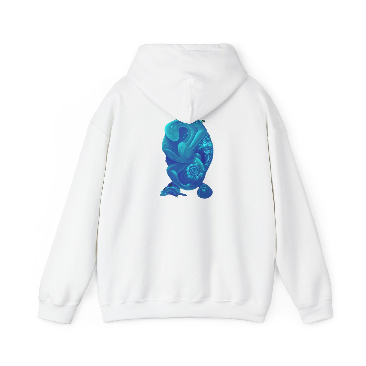 AMRU Minimal Logo Hoodie with Blue Abstract Art Back – Modern Streetwear Pullover