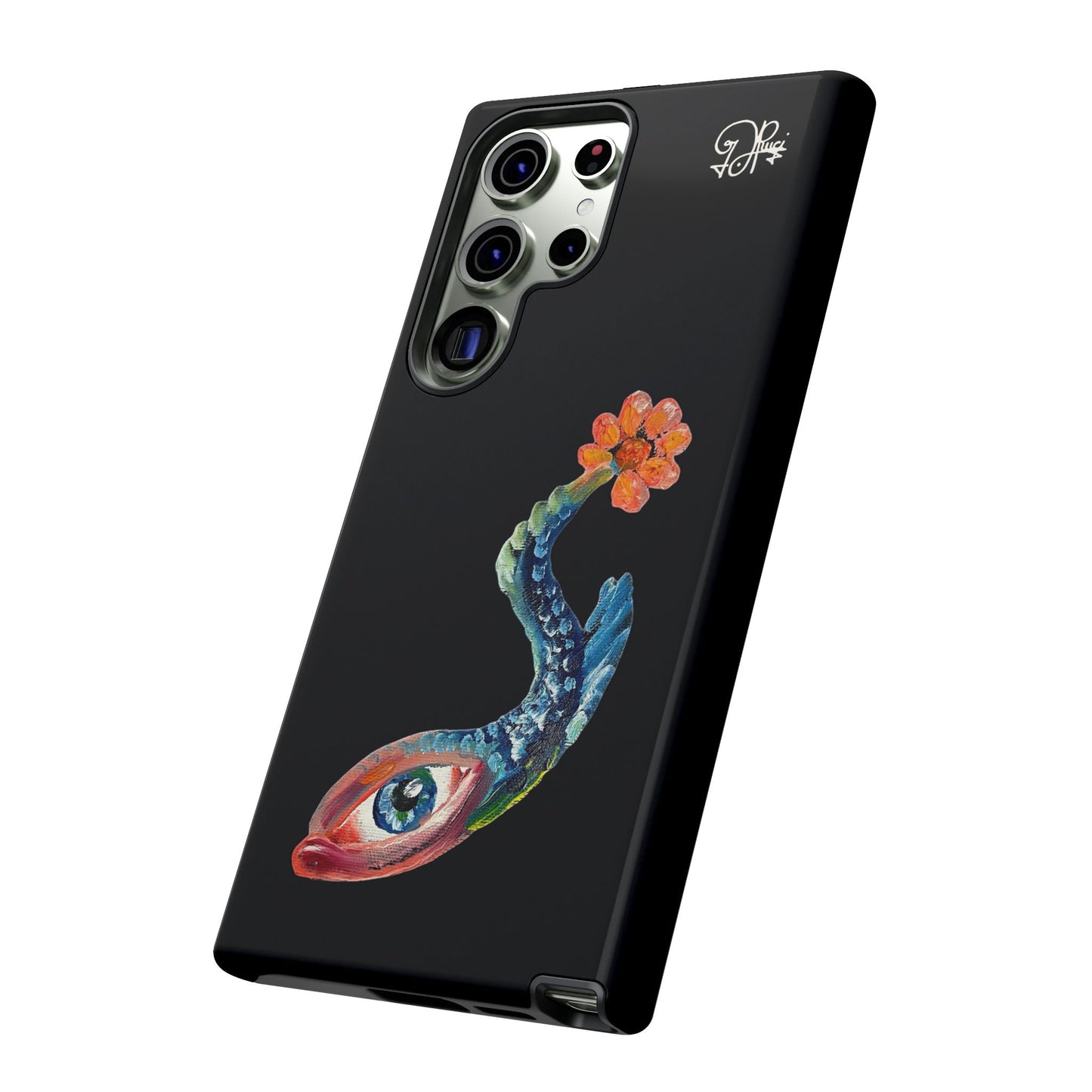 Koi Eye Tough Phone Case — Colorful Surreal Fish Design on Black