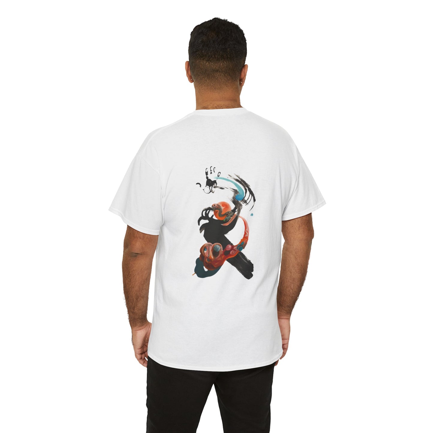 AMRU Minimalist Tee — Abstract Brushstroke Back Graphic