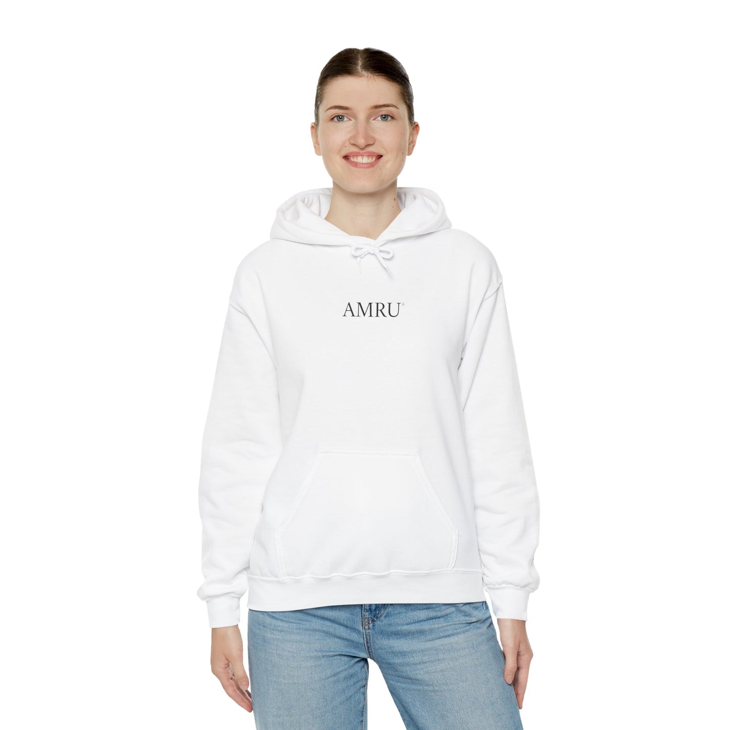 Floral Vine AMRU Hoodie — Minimal Logo Front, Embroidered Floral Back Sweatshirt
